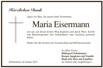 Traueranzeige von Maria Eisermann von Pegnitz-Zeitung